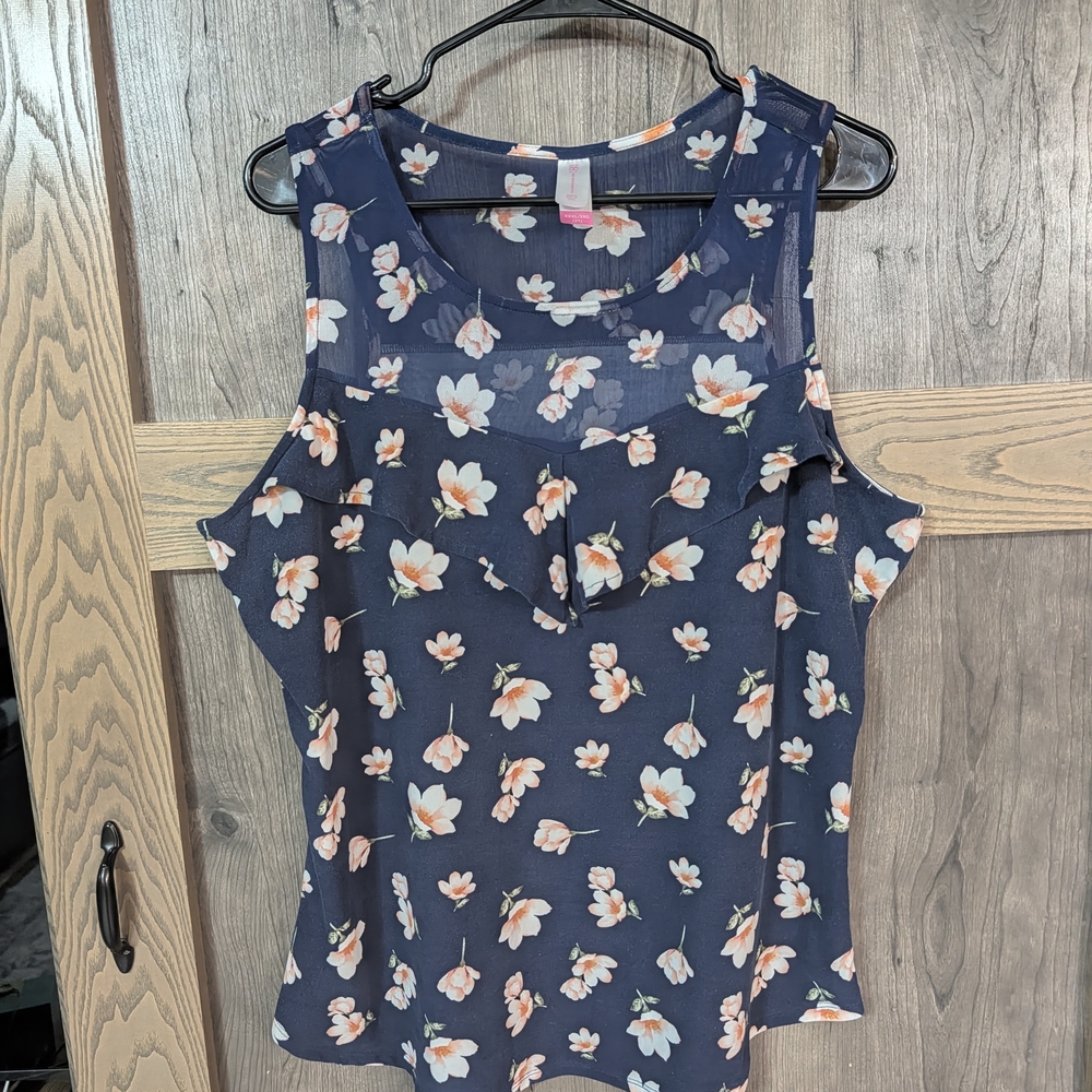 No Boundaries Floral Sleeveless Blouse - Navy and Peach